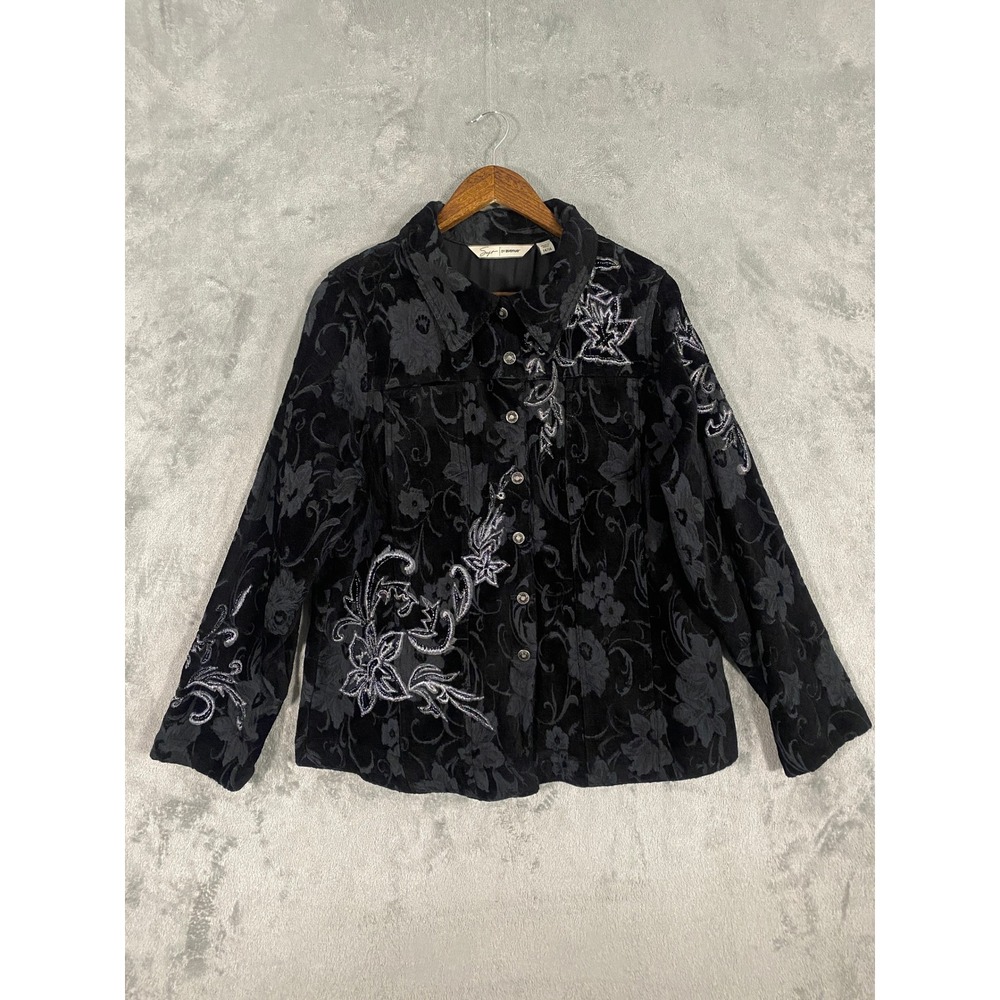 Soft by Avenue Jacket 14/16 Black Floral Burnout Embroidered Beaded Whimsigoth